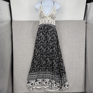 Ganji LA Dress Womens M Black Paisley Crochet Lace Maxi Boho Backless Festival